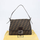 FENDI Zucca Canvas Mamma Baguette Shoulder Bag Brown Black Auth 206477V-28