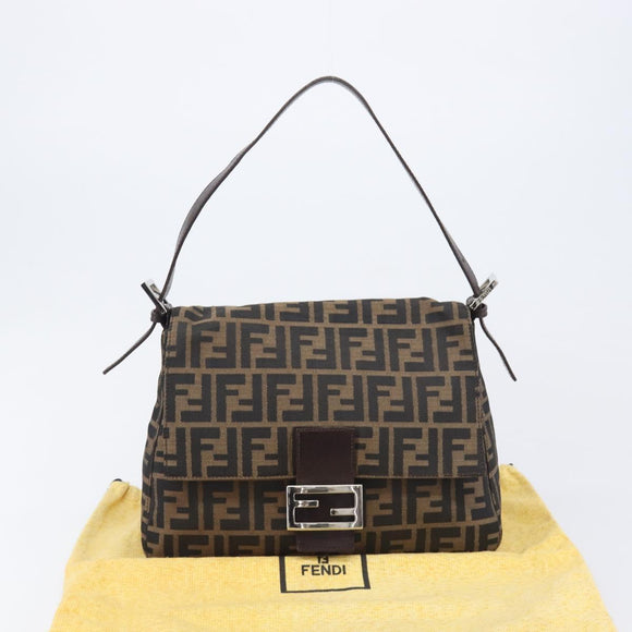 FENDI Zucca Canvas Mamma Baguette Shoulder Bag Brown Black Auth 206477V