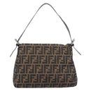 FENDI Zucca Canvas Mamma Baguette Shoulder Bag Brown Black Auth 206477V-3