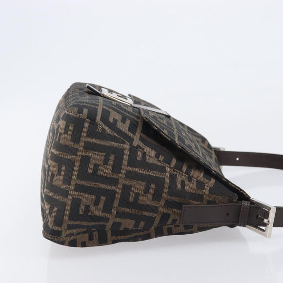 FENDI Zucca Canvas Mamma Baguette Shoulder Bag Brown Black Auth 206477V