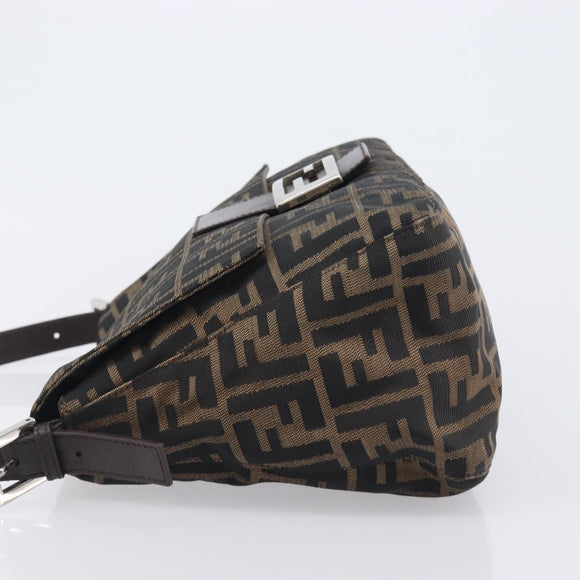 FENDI Zucca Canvas Mamma Baguette Shoulder Bag Brown Black Auth 206477V