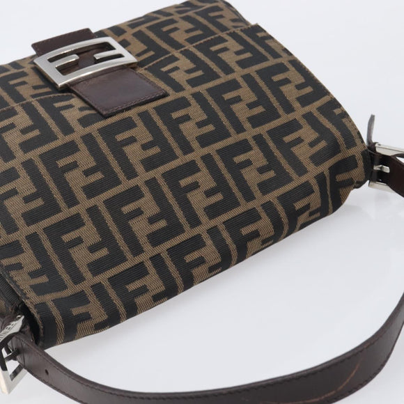 FENDI Zucca Canvas Mamma Baguette Shoulder Bag Brown Black Auth 206477V