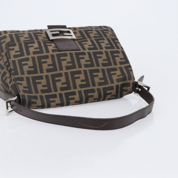 FENDI Zucca Canvas Mamma Baguette Shoulder Bag Brown Black Auth 206477V