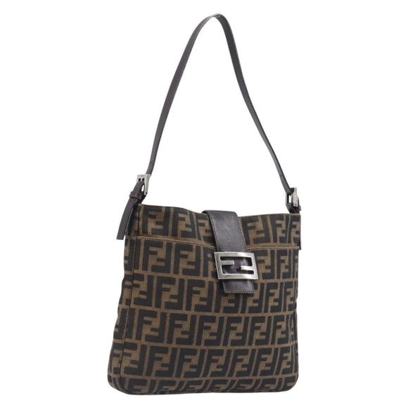 FENDI Zucca Canvas Mamma Baguette Shoulder Bag Brown Black 26727 Auth 206478V