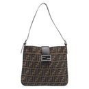 FENDI Zucca Canvas Mamma Baguette Shoulder Bag Brown Black 26727 Auth 206478V-2