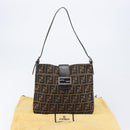 FENDI Zucca Canvas Mamma Baguette Shoulder Bag Brown Black 26727 Auth 206478V-12