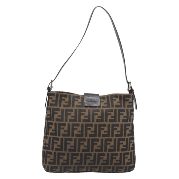 FENDI Zucca Canvas Mamma Baguette Shoulder Bag Brown Black 26727 Auth 206478V