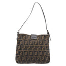 FENDI Zucca Canvas Mamma Baguette Shoulder Bag Brown Black 26727 Auth 206478V-2