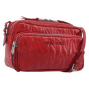 Miu Miu Matelasse Shoulder Bag Leather Red Silver Auth 206482M-1