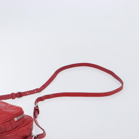 Miu Miu Matelasse Shoulder Bag Leather Red Silver Auth 206482M