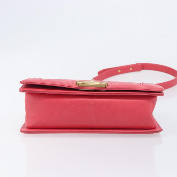 CHANEL Boy Chanel Matelasse Chain Bag Lamb Skin Pink Gold CC Auth 206483M