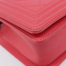CHANEL Boy Chanel Matelasse Chain Bag Lamb Skin Pink Gold CC Auth 206483M-13