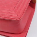 CHANEL Boy Chanel Matelasse Chain Bag Lamb Skin Pink Gold CC Auth 206483M-14