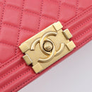 CHANEL Boy Chanel Matelasse Chain Bag Lamb Skin Pink Gold CC Auth 206483M-16