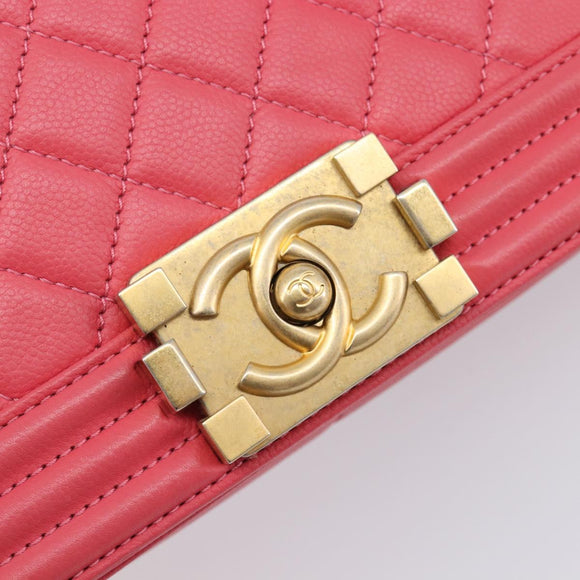 CHANEL Boy Chanel Matelasse Chain Bag Lamb Skin Pink Gold CC Auth 206483M