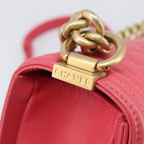 CHANEL Boy Chanel Matelasse Chain Bag Lamb Skin Pink Gold CC Auth 206483M