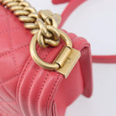 CHANEL Boy Chanel Matelasse Chain Bag Lamb Skin Pink Gold CC Auth 206483M-18
