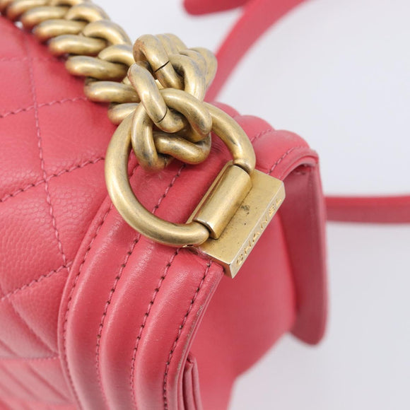 CHANEL Boy Chanel Matelasse Chain Bag Lamb Skin Pink Gold CC Auth 206483M