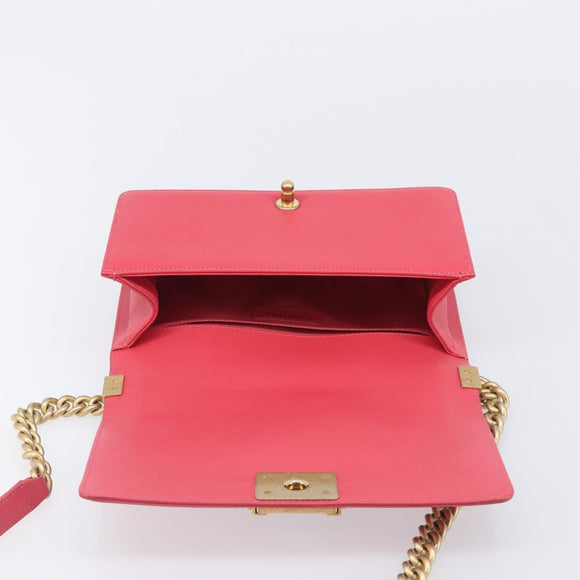CHANEL Boy Chanel Matelasse Chain Bag Lamb Skin Pink Gold CC Auth 206483M