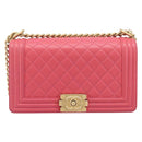 CHANEL Boy Chanel Matelasse Chain Bag Lamb Skin Pink Gold CC Auth 206483M-2