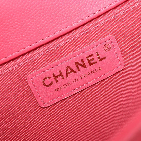CHANEL Boy Chanel Matelasse Chain Bag Lamb Skin Pink Gold CC Auth 206483M
