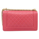 CHANEL Boy Chanel Matelasse Chain Bag Lamb Skin Pink Gold CC Auth 206483M-3