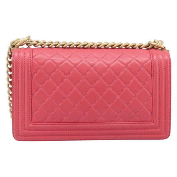 CHANEL Boy Chanel Matelasse Chain Bag Lamb Skin Pink Gold CC Auth 206483M