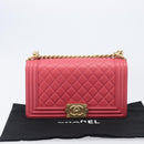CHANEL Boy Chanel Matelasse Chain Bag Lamb Skin Pink Gold CC Auth 206483M-30