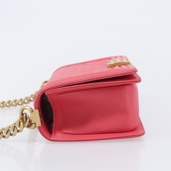 CHANEL Boy Chanel Matelasse Chain Bag Lamb Skin Pink Gold CC Auth 206483M