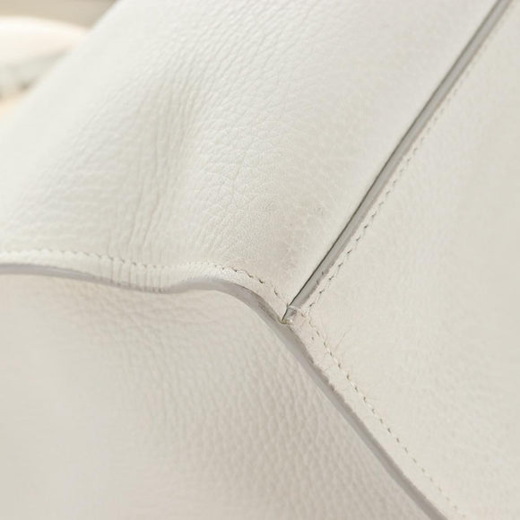 CELINE Big Bag Small Hand Bag Leather 2way White Silver Auth 206487M