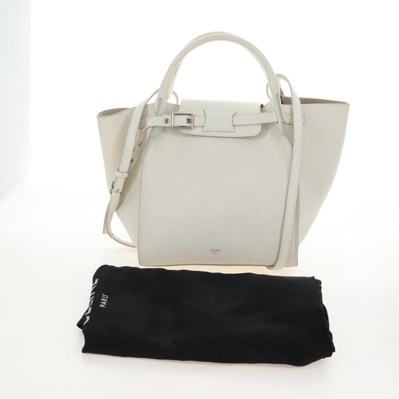 CELINE Big Bag Small Hand Bag Leather 2way White Silver Auth 206487M
