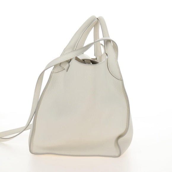 CELINE Big Bag Small Hand Bag Leather 2way White Silver Auth 206487M