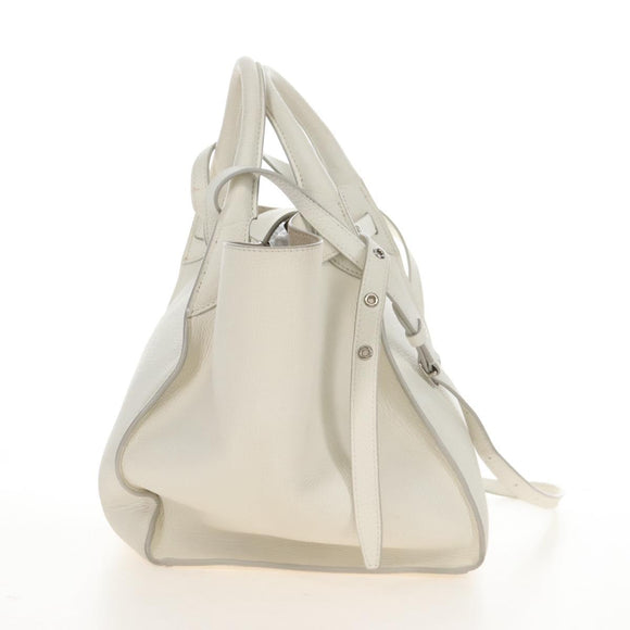 CELINE Big Bag Small Hand Bag Leather 2way White Silver Auth 206487M
