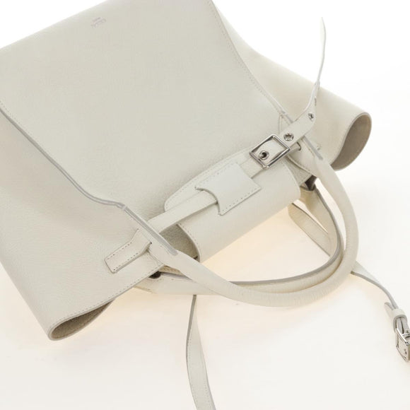 CELINE Big Bag Small Hand Bag Leather 2way White Silver Auth 206487M