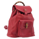 GUCCI Bamboo Backpack Leather Red Gold 003 3444 0030 Auth 206489-1