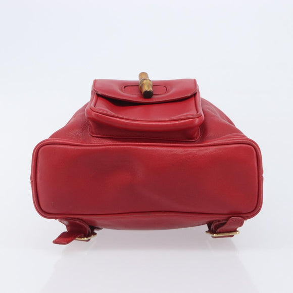 GUCCI Bamboo Backpack Leather Red Gold 003 3444 0030 Auth 206489