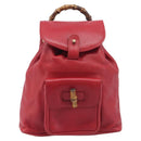 GUCCI Bamboo Backpack Leather Red Gold 003 3444 0030 Auth 206489-2