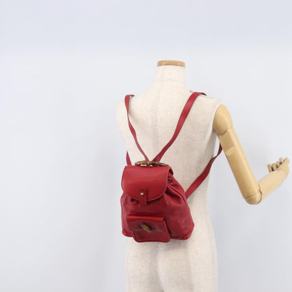 GUCCI Bamboo Backpack Leather Red Gold 003 3444 0030 Auth 206489