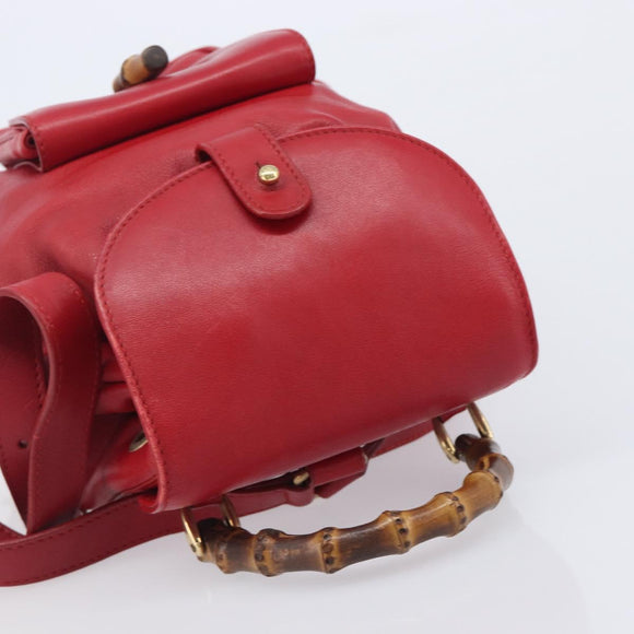 GUCCI Bamboo Backpack Leather Red Gold 003 3444 0030 Auth 206489