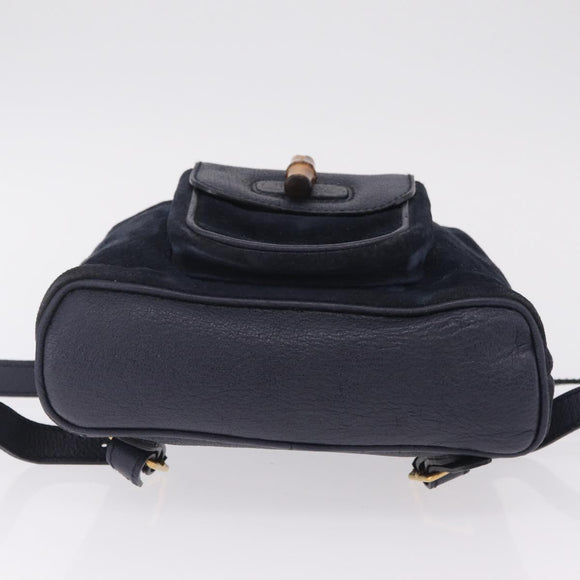 GUCCI Bamboo Backpack Suede Navy Gold 003 1998 0030 Auth 206490
