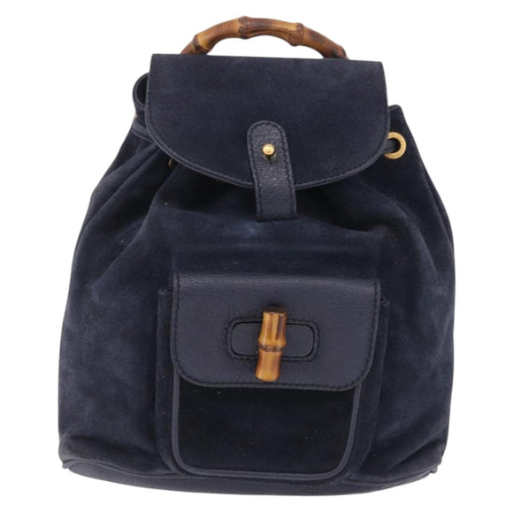 GUCCI Bamboo Backpack Suede Navy Gold 003 1998 0030 Auth 206490