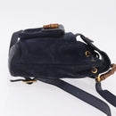 GUCCI Bamboo Backpack Suede Navy Gold 003 1998 0030 Auth 206490-4