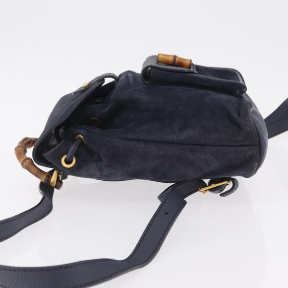 GUCCI Bamboo Backpack Suede Navy Gold 003 1998 0030 Auth 206490