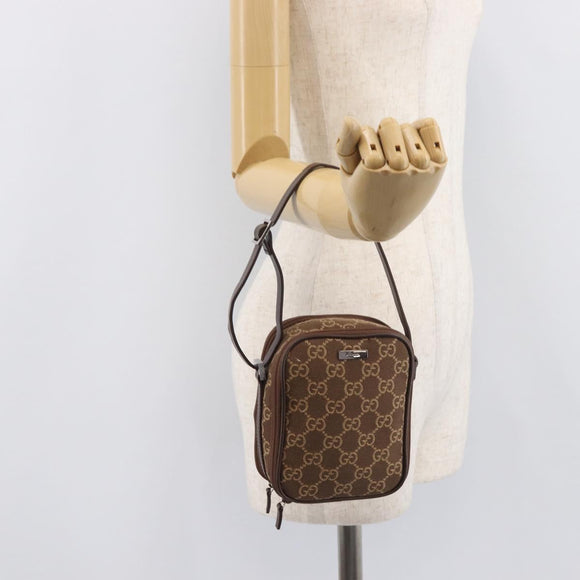 GUCCI GG Canvas Pouch Brown Silver Auth 206495