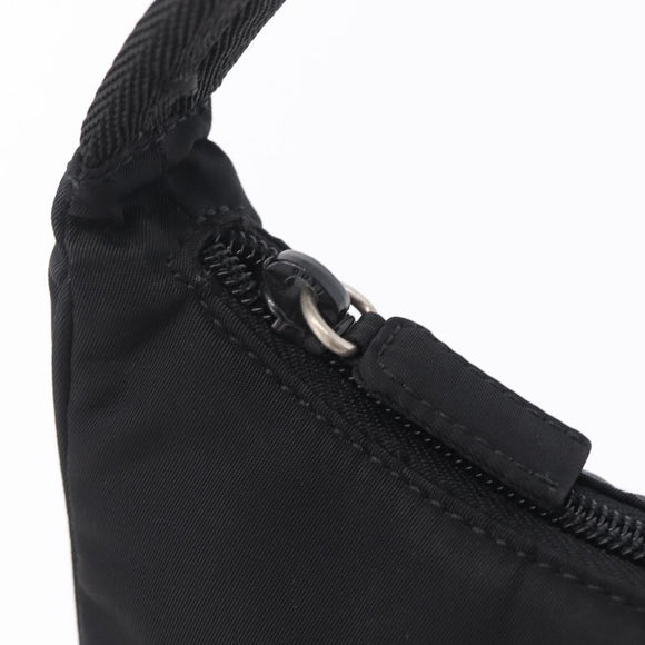 PRADA Hand Pouch Nylon Black Silver Auth 206497A