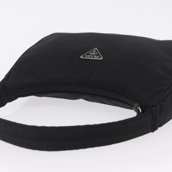 PRADA Hand Pouch Nylon Black Silver Auth 206497A