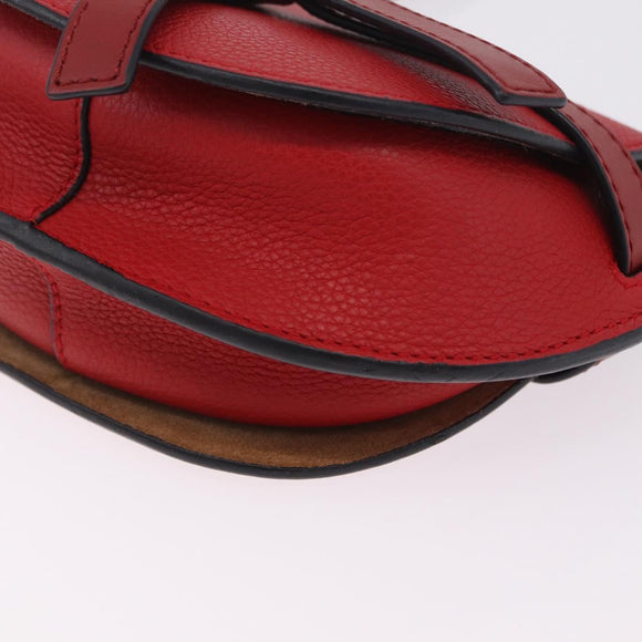LOEWE Mini Gate Bag Shoulder Bag Leather Red Gold Auth 206501A