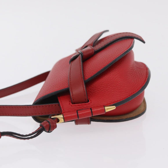 LOEWE Mini Gate Bag Shoulder Bag Leather Red Gold Auth 206501A