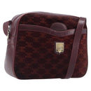 CELINE Macadam Canvas Shoulder Bag Suede Bordeaux Gold Auth 206502-1