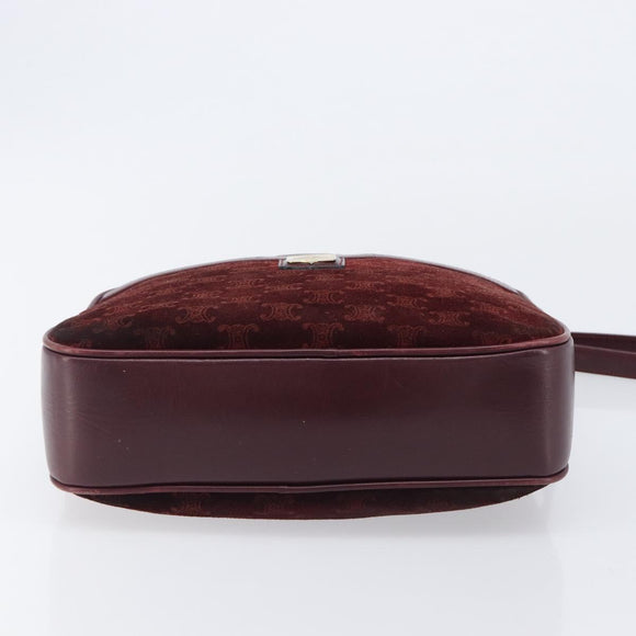 CELINE Macadam Canvas Shoulder Bag Suede Bordeaux Gold Auth 206502